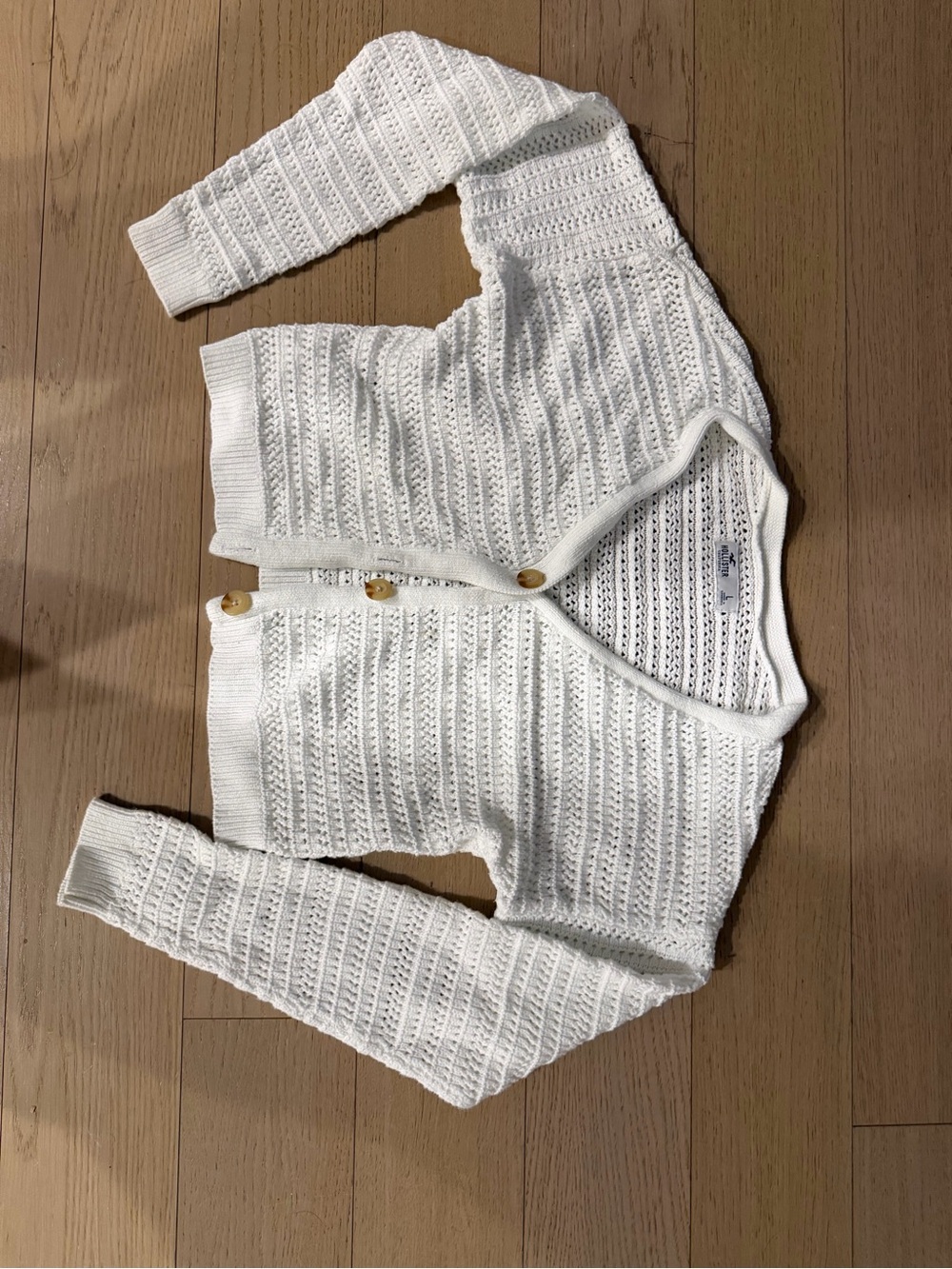 Hollister White Crochet Button Cardigan